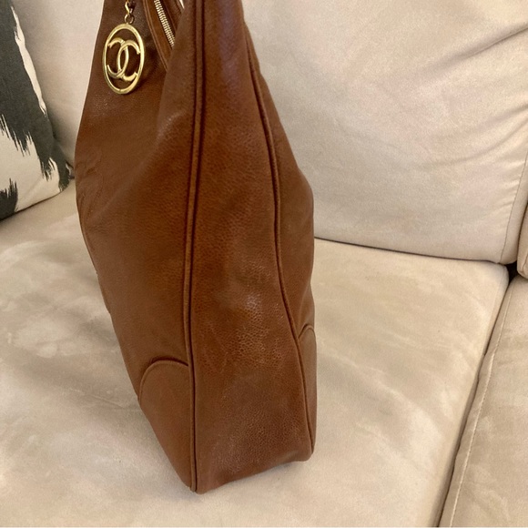 Authentic CHANEL Caviar Hobo Shoulder Bag - Cognac Brown - Picture 7 of 16